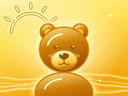 An illustration of Bramble, a brown bear, in a mountain woodland