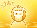 An illustration of Juniper, an orangutan, beside riverside leaves