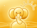 An illustration of Maple, an elephant with small tusks, on acacia plains
